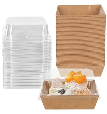 Hniuyun 50Pack Paper Charcuterie Boxes with Clear Lids, Brown Square Food Containers Dessert Boxes, for Bakery, Slice Cake, Cupcake, Sandwich and Cookies (12cm)
