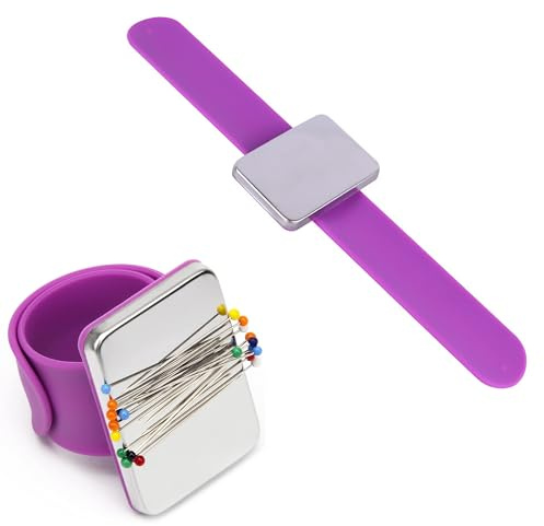 Foyscr Magnetic Wrist Sewing, Portable Arm Pin Cushion, Square Magnetic Wrist Pin Cushion, Elastic Wrist Strap for Sewing, DIY, Hairdressing and Collecting (Purple)