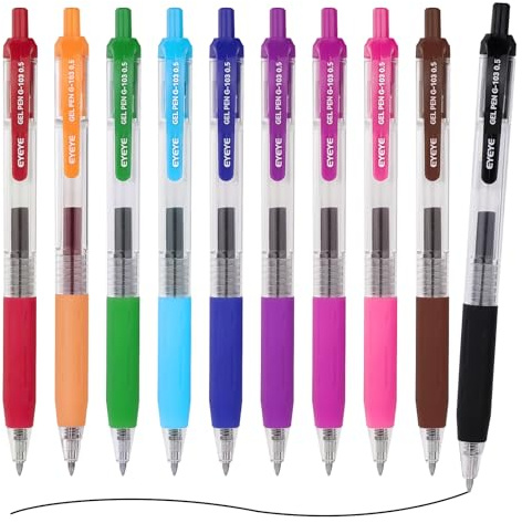 EYEYE G-103 Stylos à encre gel 0,5 mm, 10 stylos rétractables multicolores
