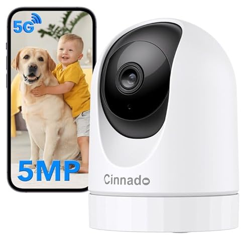 Cinnado - 5MP 5G/2.4G Indoor Security Camera, Dual WiFi for Home Security with Audio and Video, Ideal for Pet/Babysitter/Baby Monitor, Auto Tracking