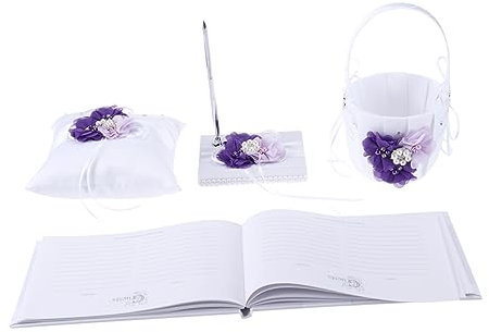 Cabilock 4stücke Teiliges Hochzeitsringkissen Blumenkorb Notizbuch Und Stifthalter Für Braut -Farbe Blüten Für Hochzeitszeremonie