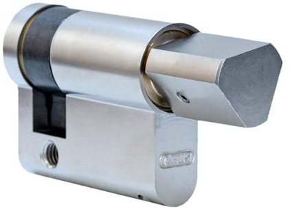 Feuerwehr-Knaufzylinder | Profil-Halbzylinder mit 30,5K/9,8 mm | Mit 17 mm Dreikant-Knauf | Mit M10 Schlüssel zu Öffnen | Blinde Zylinderrückseite | Für die Feuerwehr konzipiert | Nickel matt