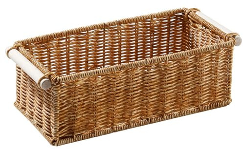 Cestino in finto rattan, cestino in vimini sintetico, cestino portaoggetti rettangolare da tavolo, con manici in legno, per tavolo da cucina, casa (L)