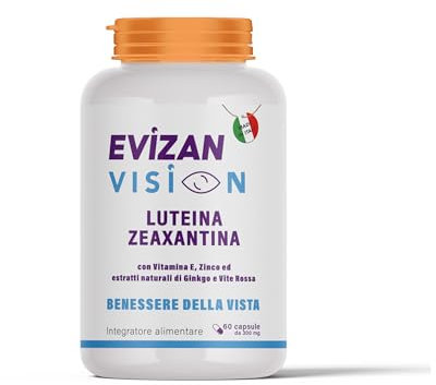 EVIZAN Luteina e Zeaxantina Alto Dosaggio Integratore Occhi Vista con Ginkgo Biloba Zinco Vite Rossa Vitamina E Made in Italy 60 Capsule
