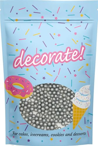decorate!- Pearls - Glimmer Jumbo Silver Cake Topper Sprinkles - 500g Edible Shimmer 7mm Ball Cupcake/Cake Decorations - For Weddings, Christenings & Parties