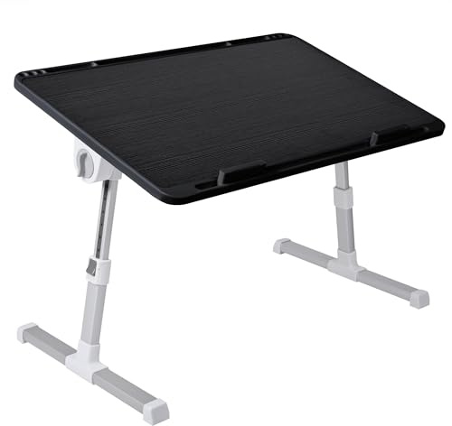 Mesa Auxiliar portátil pequeña Plegable para Ordenador en Cama, Sofa, salón, Cocina, Cama, Suelo. Regulable en Altura y Ángulo. con Ranura para Tablet. Superficie Texturizada. 60x40cm (NEGRO)