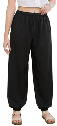Lofbaz Pantalones de Yoga para Mujer Harem Boho Verano Ropa Fluida de Cintura Joggers Lounge Playa Anchos Conjuntos Casual Bohemios Sólido Negro OS