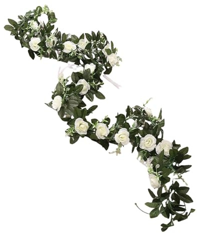 FLCPJGV Seidenblumenranke Pfingstrose Blumengirlande Kunstblumengirlande, Grüne Ranke Kunstblumenranke für, Hochzeitsbogen, Weiß