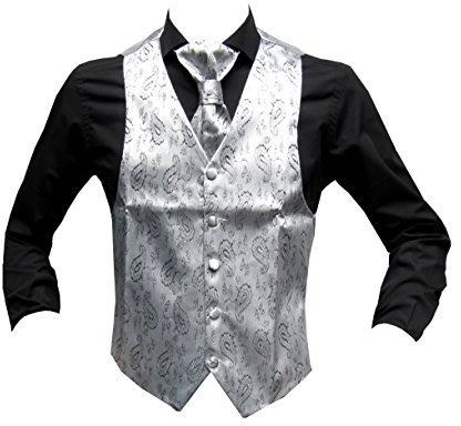 MMUGA Herren Hochzeitswesten Set mit Plastron Grau 46