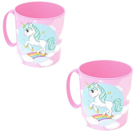 Damaloo Lot de 2 Gobelets Licorne pour Enfants avec Anse - 390 ml Sans BPA - pour Maternelle et Camping - Bébé