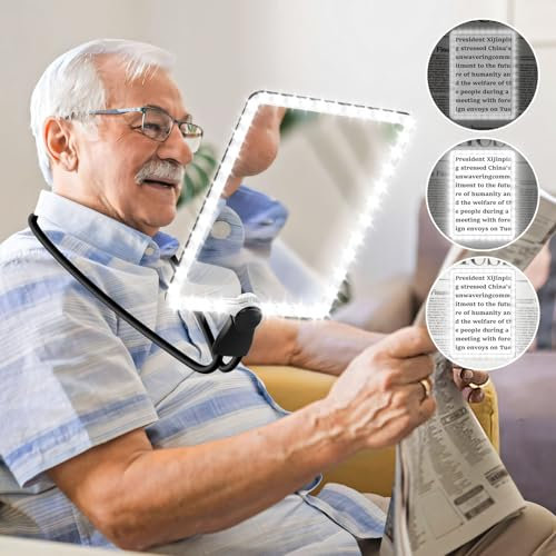 NZQXJXZ 5X Lupe mit Licht, Wiederaufladbare Leselupe mit Licht für Senioren Groß, Hands-Free Lupe mit Flexiblem Schwanenhals, 25,7x18,7cm Ultra Clear Lens, Perfekt zum Lesen, Reparieren, Nähen