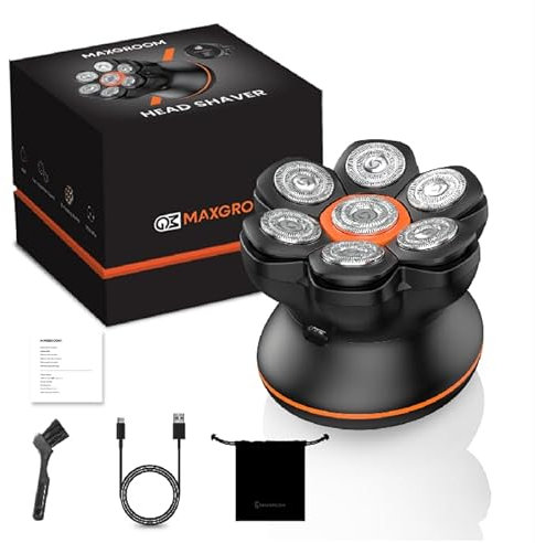 MAXGROOM Glatzen Rasierer Herren, 7D Flexibler Glatzenrasierer, Wasserdichter Kopfrasierer Glatze mit Magnetische Kopf, Lange Batterielebensdauer, Leicht zu Reinigen Head Shaver,Rotationsrasierer