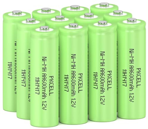 PKCELL 12 stycken AA uppladdningsbara NiMH 1,2 V 600 mAh batteri för solcellslampor | Trädgårdslampor, utomhusbelysning, fjärrkontroller, leksaker, 500+ laddningscykler, låg självurladdning, NiMH