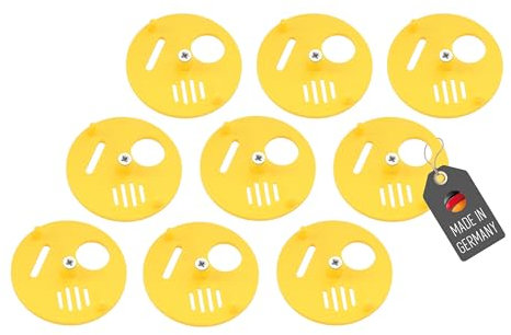 Lantelme 9 Stück Bienen Fluglochrosette Drehbar Gelb mit Schrauben im Set | Wabeneingangstor Bienenfluglochverkleinerer Drohnensperre Kunststoff | Imker Imkereibedarf Bienenkasten Bienenflucht (Gelb)