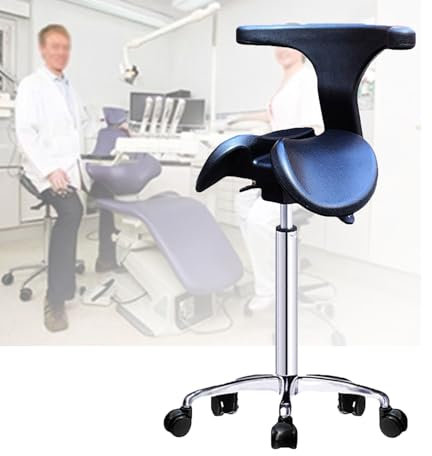 XTGDIEM Hydraulischer Sattelhocker mit Rückenlehne, 360° drehbar, ergonomischer Stuhl, Salon-Sattelsitz for Schönheitssalon, Massage, Zahnklinik, Heimbüro(Height: 54-74CM)
