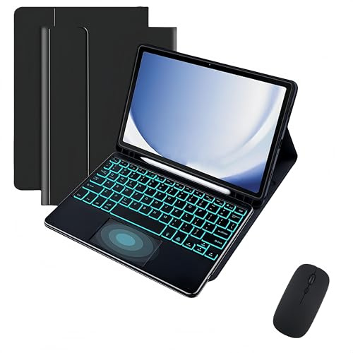 Etui Clavier pour Samsung Galaxy Tab A9 Plus 11 Pouces 2023 avec Souris, Housse Fine avec Clavier trackpad 7 Couleurs rétroéclairé Bluetooth détachable et Support pour Stylet S Pen