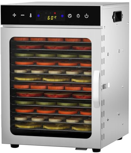 12Tray Stainless Steel Food Dehydrator,LED Touch Control Design,Adjustable Digital Temperature 30-90°C and 24 Hour Timer,Fruit Dryer Machine for Fruit, Veg, Meat & More