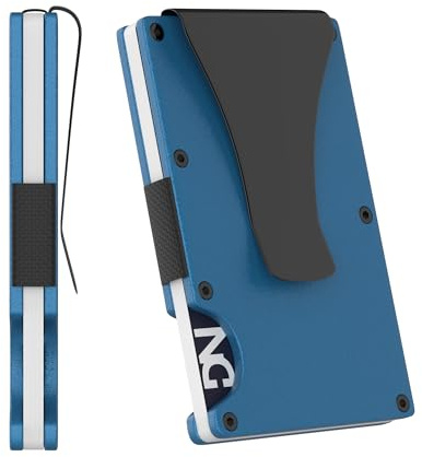 Tarjetero Metálico | Protección RFID | Wallet Minimalista | Pinza Billetes | Money Clip | Tarjetero hombre | Portatarjetas credito | Porta Tarjetas Compacto | Cartera Hombre Mujer (Azul eléctrico)