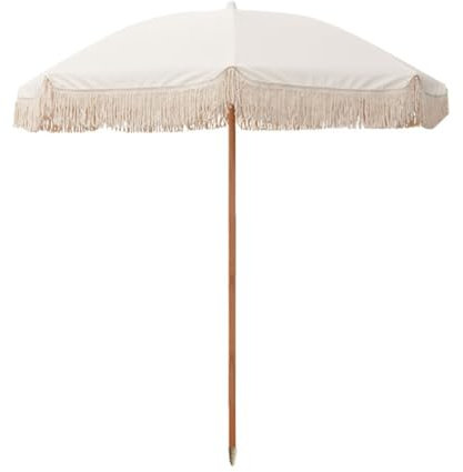 KXWOQ3ED Ombrellone da Giardino con Frange da 200 cm, Ombrellone da Spiaggia Portatile con Palo in Legno, Protezione UV, Ombrellone da Tavolo Esterno Boho