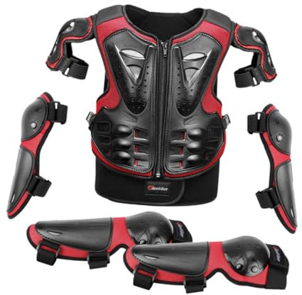 Milageto Completo per bambini con protezioni per gomiti e ginocchia per, Rosso