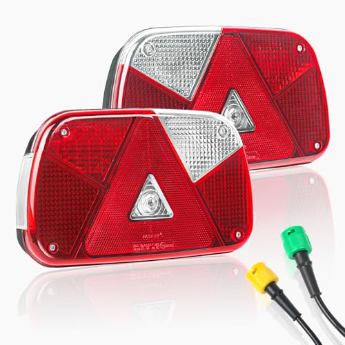 Qiping Halogen Rückleuchten Anhänger Satz,12V Pkw Anhänger Beleuchtung Links/Rechts Rücklicht Set mit 2x6 Polig 30CM Bajonett Kabel, Rückleuchte für Traktor KFZ LKW RV