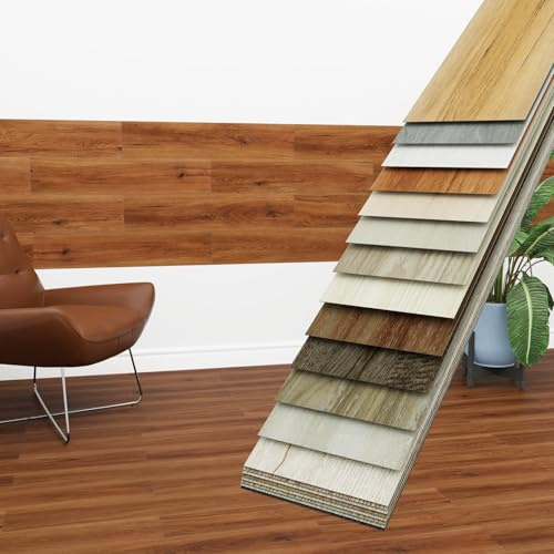 HEXIM Vinyldielen 5m² selbstklebend PVC Wandverkleidung dunkler Bodenbelag Holzoptik 91x15cm Paneele für Wand & Boden Holzdielen rot (36 Dielen Espresso Oak - 1814-4)