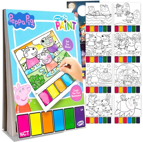 Peppa Pig Paint with Water Set for Kids, Toddlers Age 3+ - Bundle with 16 Page Peppa Cartoon Mess-Free Water Coloring Book for Ages 3 4 5 6 7 8 and More | Peppa Pig No-Mess Paint Posters