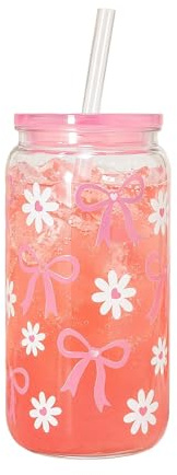 Bicchieri da 500 ml con fiocco rosa, cannucce in plastica con coperchio, tazza per frullati, per feste, baby shower, latte, acqua ghiacciata, succhi di frutta, caffè, bibite, cocktail, bevande fredde