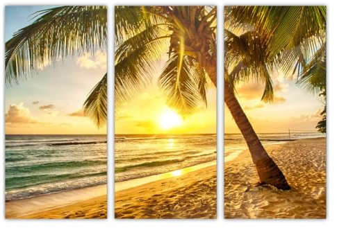 AREDE Set di 3 Stampe da Parete Quadri Moderni Decorazioni da Muro per Casa Soggiorno Camera da Letto e Cucina Tramonto sul mare| 90 x 60 cm | Pronto da appendere