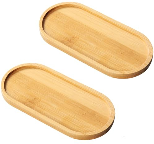 Bambus Tablett Klein,2 PCS Ovale Holztablett Kleines Holz Servierplatte Bambus Tablett Deko für Untersetzer Tee Kaffee Kuchen Bamboo Soap Tray