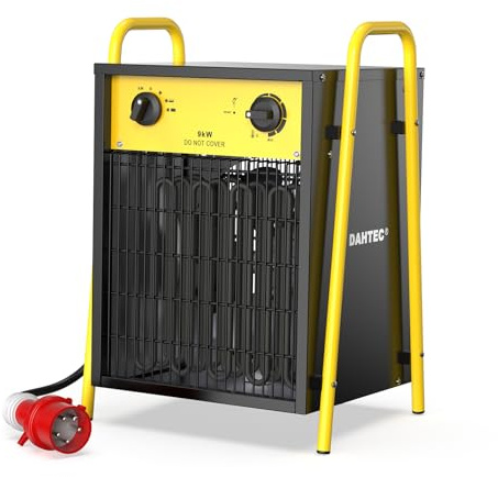 DAHTEC 9 kW Enhanced Electric Fan Heater - Steel Casing - Portable Heaters | Industrial, Thermostat, Overheat Protection, Ideal for Construction Site, Garage, Greenhouse