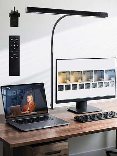 ReinHoo Desk Light,5 Color+9 Brightness LED Desk Lamp with Clamp,Touch & Remote Control,1000 Lumen Bright Monitor Light Bar with Timer,12W USB Adapter Desk Lamps for Home Office, Study, Workbench