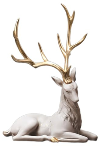Yjkedfh Renna per scrivania, statua di renna classica da tavolo in resina per Natale, piccole figure di cervo per interni