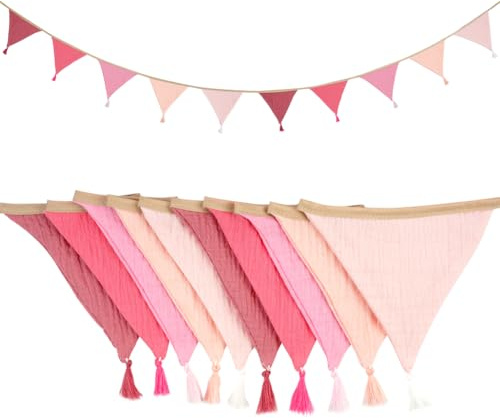 Alaoo Bandierine Colorate, 1PCS Bandierine per Cameretta dei Bambini con Nappe, Feste Striscione Bandiere Decorazioni, per Compleanno,Festa Nozze,Interne Esterna Decorazione(Rosa)