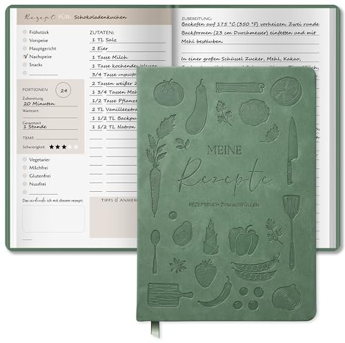 BIROYAL Rezeptbuch zum Selberschreiben A5, 120g Papier, Hardcover | Eigenes Kochbuch mit Umrechnungstabelle & Inhaltsverzeichnis, Platz für 100 Rezepte, Doppelseite pro Rezept, für Hobbyköche