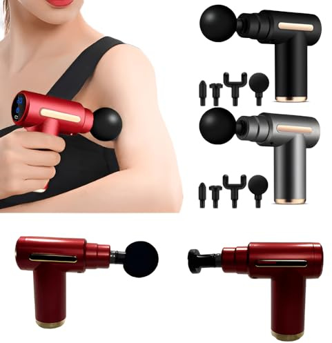Rechargeable Massage Gun with 4 Interchangeable Heads USB-Powered Deep Tissue Percussion Massager for Neck Back and Muscle Relaxation LED Touch Screen Portable Handheld Massage Device