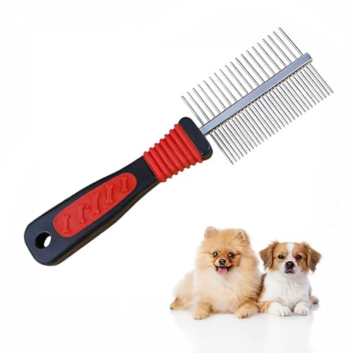 Hundekamm und Katzenkamm Doppelseitig Metall Abgerundeten Zähnen für mittel- bis langhaarige, Edelstahl Haustierpflege Kamm Bürste Gegen Flöhe Unterwolle Hundebürste