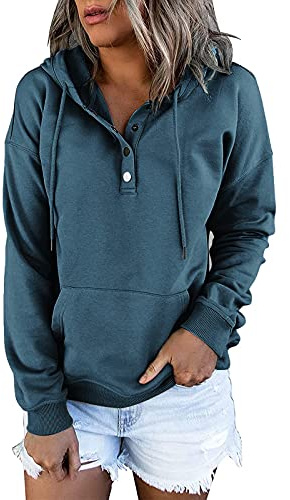 Damhuvtröjor trendiga långärmade toppar jultröjor för kvinnor tröjor pullover damtröjor damer halloween tjock tröja rund hals toppar tröjor huvtröjor sweatshirt träningskläder, Marinblått Xsp, XL