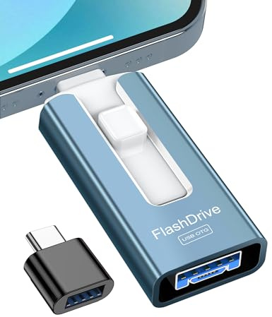 GNASEET 256GB Memoria Externa para Phone y Android,USB 3.0 Alta Velocidad, Pendrive para Phone 4 en 1 con USB-C/Micro USB/USB-A, Disco Duro Externo para Phone para Fotos, Vídeos y Datos, Azul