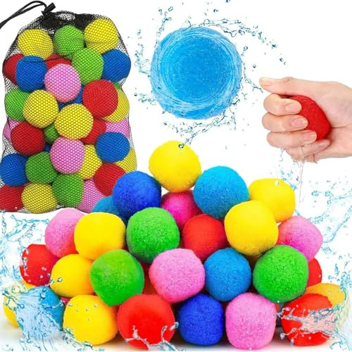 60 Bolas esponja agua reutilizables | Globos agua blanda 5cm | Bola piscina bombas aguas reutilizables algodón | Bolas aguas playa multicolores altamente absorbentes para juegos al aire libre verano
