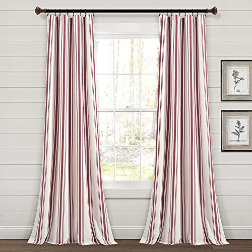 Lush Decor Farmhouse Stripe Yarn Dyed Cotton Window Curtain Panel Pair, 42 W x 84 L, Red - Classic Modern Rustic Charm - Eco Friendly Cotton Fabric