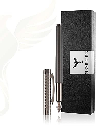 Hörner Levio- Hochwertiger Füllfederhalter Grau I Premium Geschenkbox I Tinte in Schwarz I Luxus Design I Edel Feder Made in Germany I Attraktiver Stift für Herren und Damen