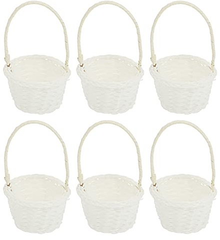 Hemoton Rattan Basket Set of 6 Mini Woven Storage Baskets 3.54X3.54X5.31 Inch Natural Rattan Picnic and Planting Accessories for Home Party Decoration