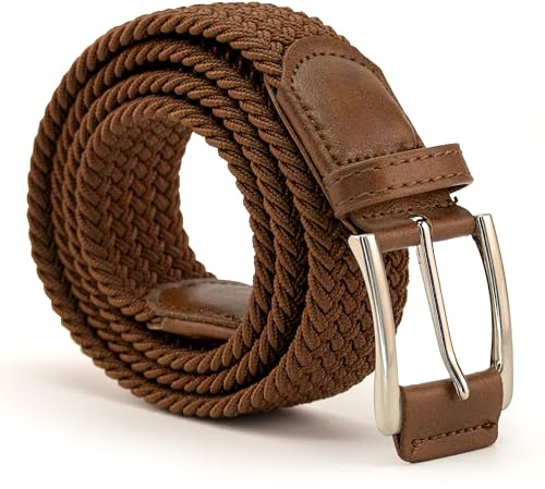 CINTURONTOP Cinturón trenzado acabado en cuero, Cinturón ajustable, Cinturones trenzados hombre y mujer, Marrón, 100cm