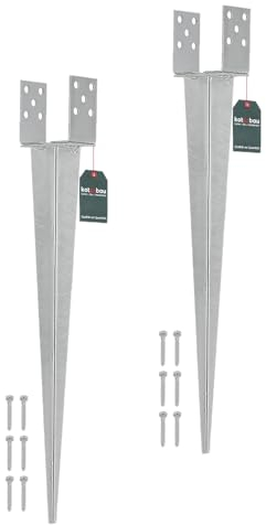 KOTARBAU - 2-Piece Set Set Ground Sleeve Post Holders 0-120 mm - Steel - Silver Colour - Hot-Dip Galvanized Adjustable Ground Anchors for Wooden Posts