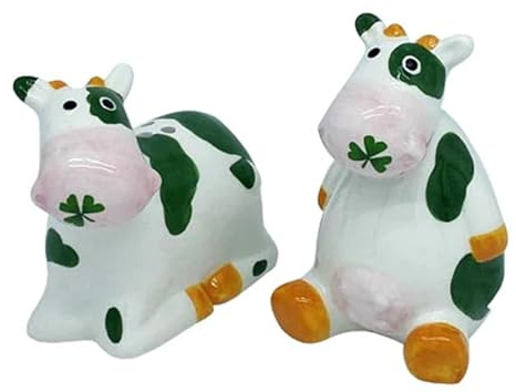 Royal Tara Juego de 2 saleros y pimenteros irlandeses de cerámica, diseño de trébol de vaca, porcelana china, 8 cm