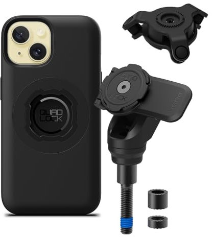 Quad Lock Motorcycle Handlebar Clamp Bolt Phone Mount PRO Kit with Vibration Dampener and iPhone 15 MAG Case
