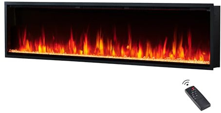 FlameKo Avena 183cm/72 Slim Frame Recessed Media Wall Inset Electric Fireplace with Multi Flame Colours, with Logs, Heater 750W & 1500W