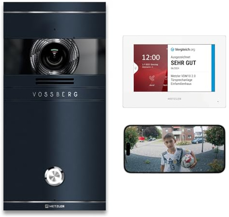 Metzler VDM10 2.0 – Visiophone vidéo HD avec écran pour 1 logement | Interphone vidéo 2 fils avec caméra et gravure laser et application smartphone | Anthracite RAL 7016 – Acier inoxydable V2A