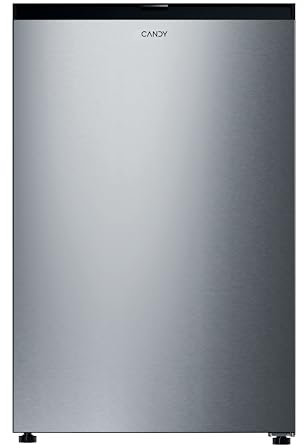Candy CNOQ2S58EX, Frigorífico Mini con Congelador, Ancho x Alto 54,5 x 85cm, 129L, 2 Estantes, 3 Balconeras, 1 Cajón, Control Mecánico de la temperatura, Iluminación LED, Altura Ajustable, 37DB, Inox